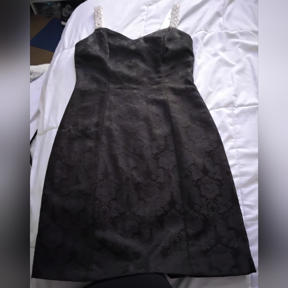 Zum Zum by Niki Livas Black Strapless Jacquard Dress with Embellished Straps